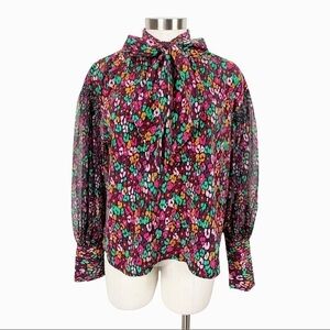Who What Wear Multi Print Sheer‎ Sleeve Top Small